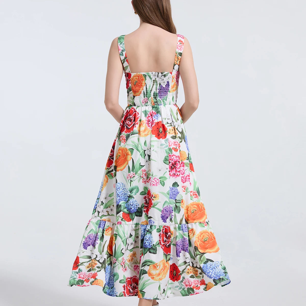 Women Gorgeous Flower Long Dress Swing Sling Dress Spaghetti Straps Floral Backless Dresses Summer Lady Elegant Holiday Outfits