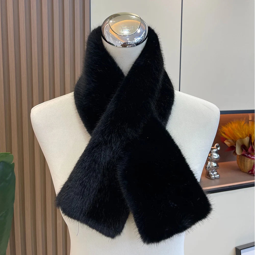Korean Winter Faux Rabbit Fur Women Scarf Double-sided Soft Plush Snood Scarves Solid Neck Collar Warmer Stuff Christmas Gift