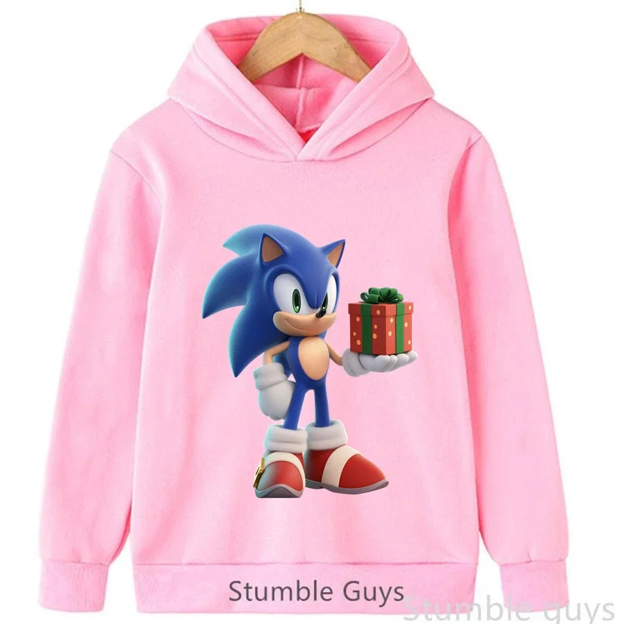 Anime Sonic Kids Hoodie Trucksuit Autumn Boys Girls Cartoon Clothes Christmas Gift Comfortable Warm Sweatshirt