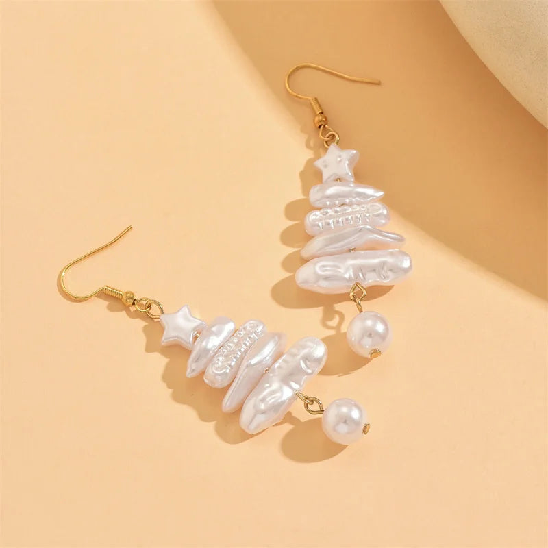 Trendy Pearl Christmas Tree Earrings Hook Dangle For Women Irregular Imitation Pearl Tassel Dangle Earring Wedding Party Jewelry