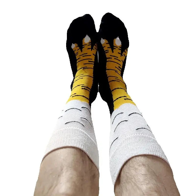 Men Funny Chicken Paw Crew Socks Hen's feet Yellow Long Leg Man Couple School Freak 3D Socks