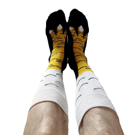Men Funny Chicken Paw Crew Socks Hen's feet Yellow Long Leg Man Couple School Freak 3D Socks