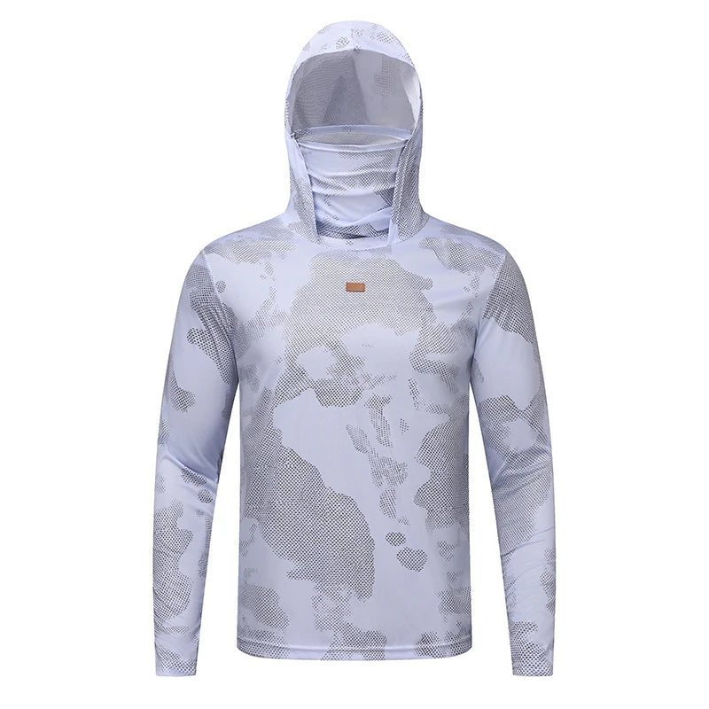 Sun Protection T-Shirts Men Fishing Hooded Outdoor Lightweight Mask Pullover Quick Drying Breathable Anti-UV Cool Sunscreen Tee