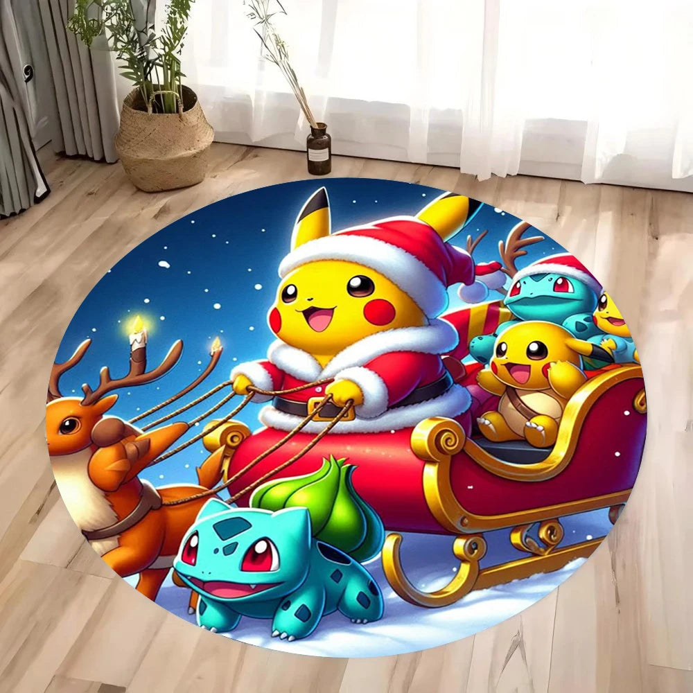 MINISO Christmas Themed Pikachu Circular Carpet Kawaii Rug Children's Anti Slip Mat Christmas Decoration Christmas Gift