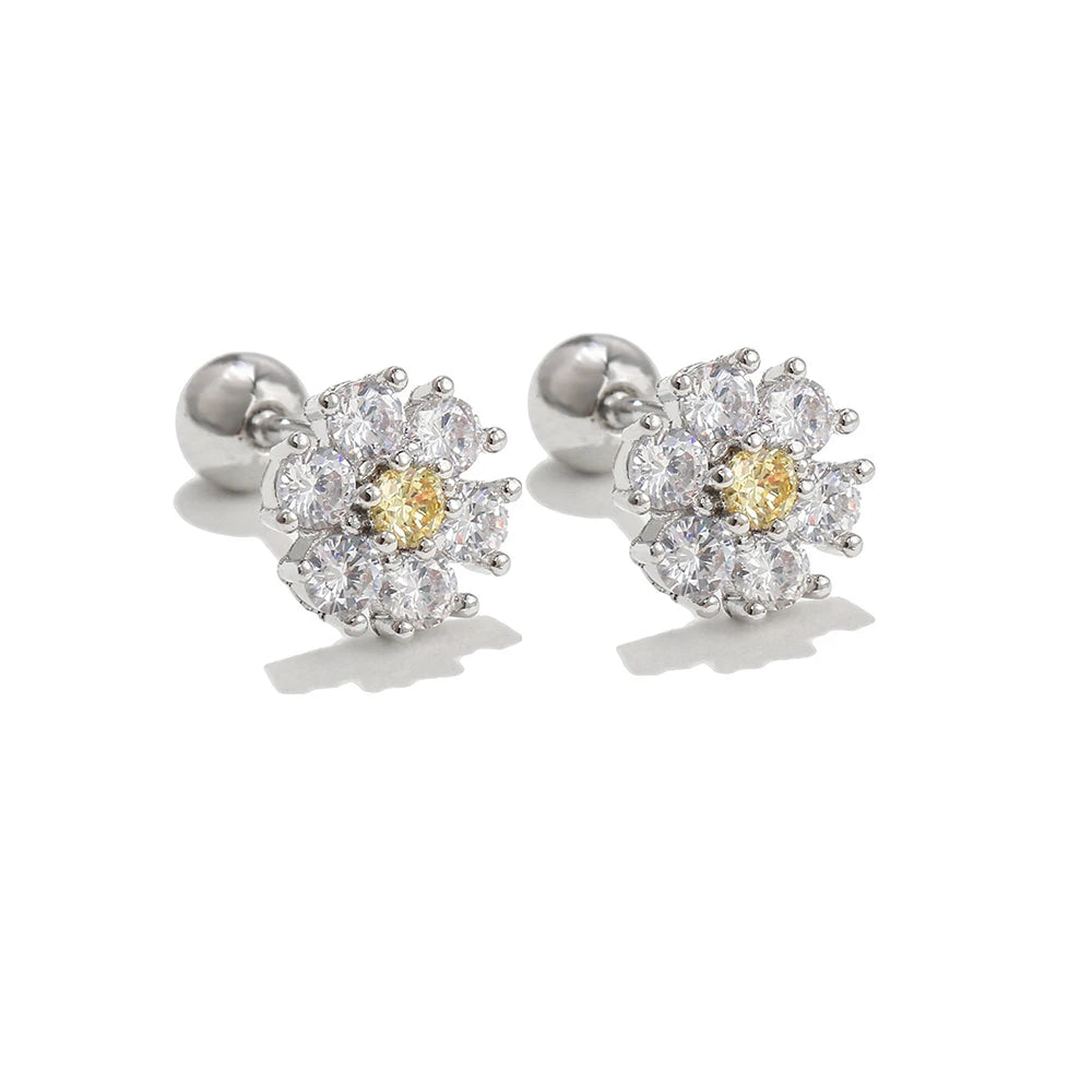 New Design Stainless Steel Cubic Zirconia Chain Hoop Earring For Women Square Water Drop Punk Cartilage Earring Piercing Jewelry