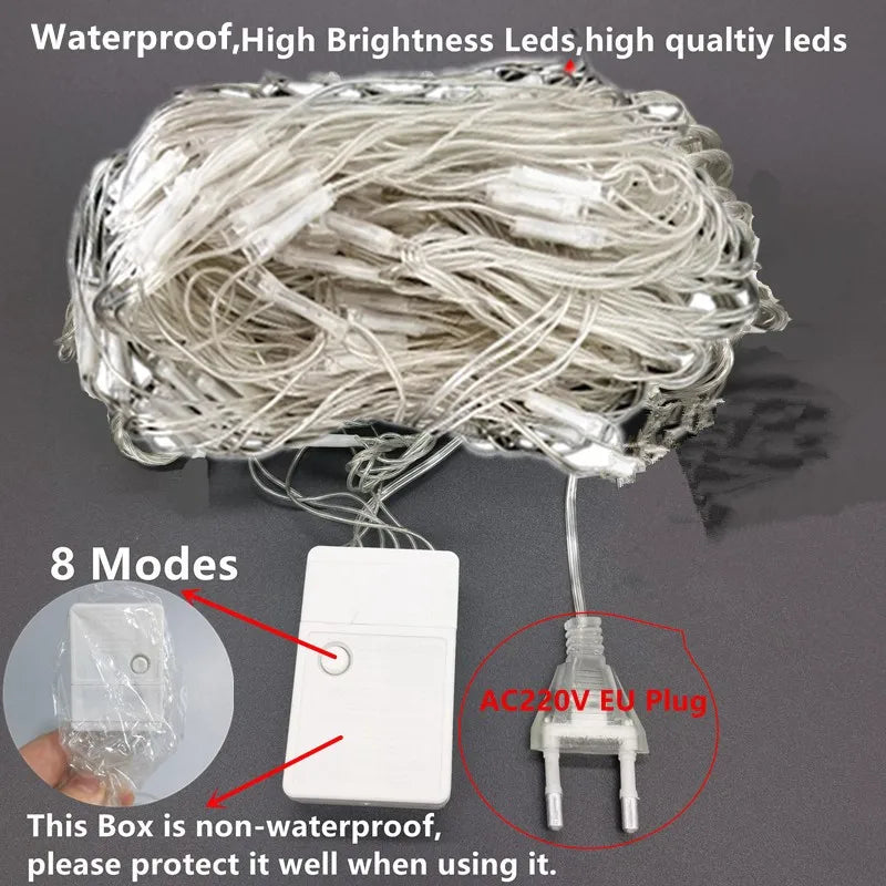 3mx2m 2mx2m 1.5mX1.5m Christmas Garlands LED String Christmas Net Light Fairy Xmas Party Garden Wedding Decoration Curtain Light