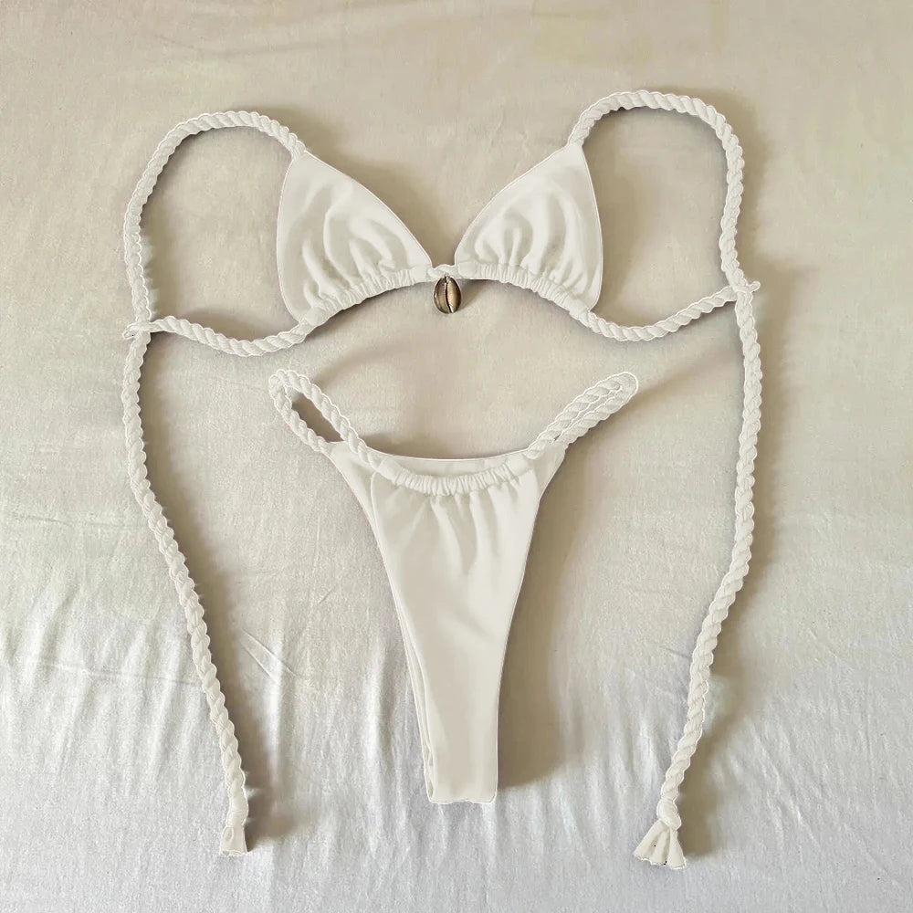 Micro Bikinis Sexy Women Swimsuits Swimwear 2025 Push Up Bikini Set Shell Bathing Suit Halter Beachwear Brazilian Biquini Female