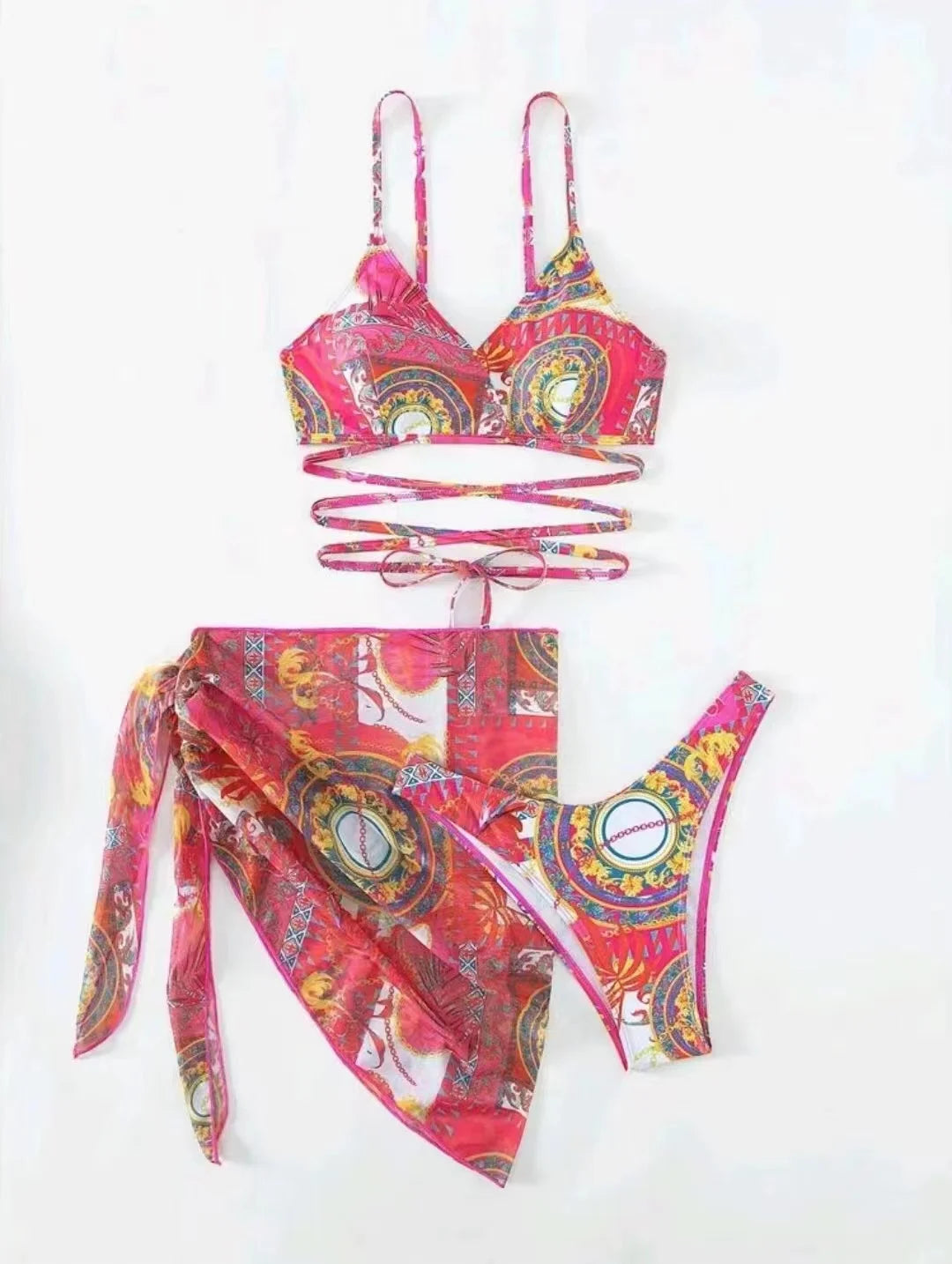 3 Pieces String Bikinis 2025 Women Sexy Swimsuit With Skirt Printed Swimwear Female Bathers Bathing Swimming Swim Suit Beachwear