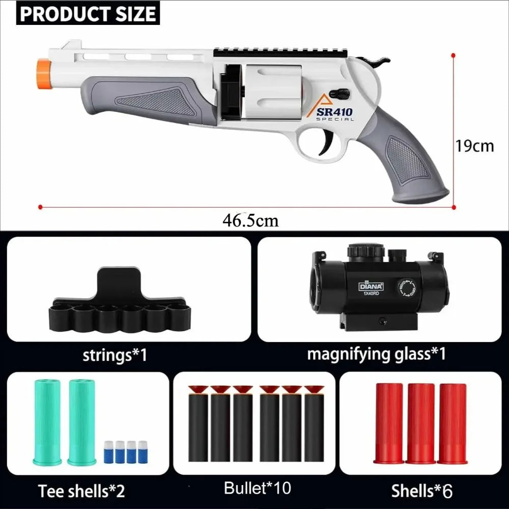 Soft Bullet Toy Guns Foam Revolver Blaster with Sight, Educational Outdoor Shooting Game Shotgun Model for Kids Christmas Gift