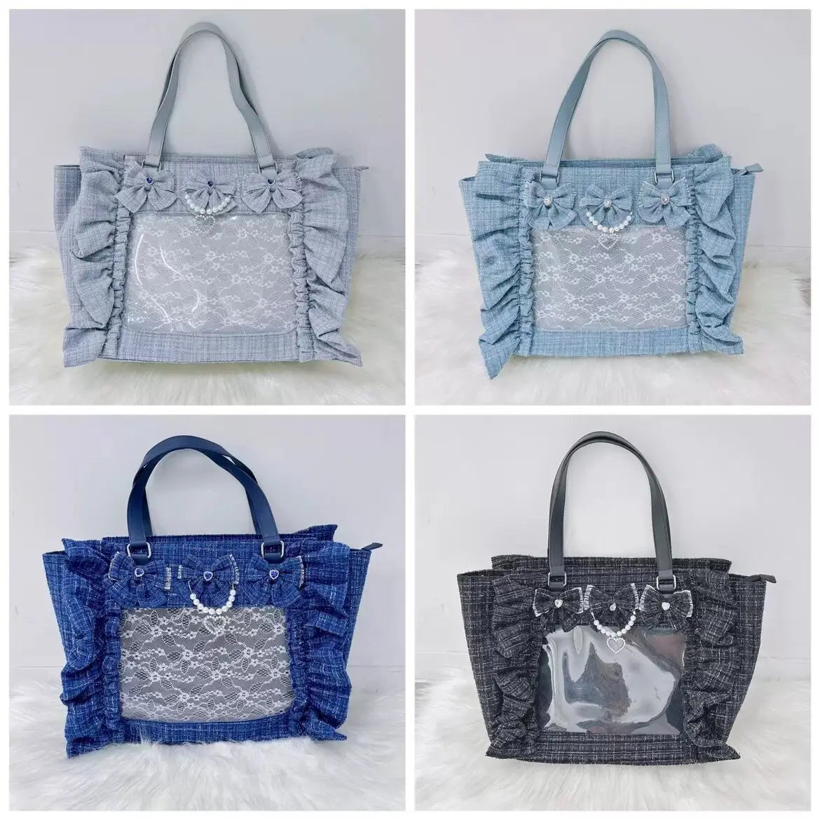 Japanese Style Mine Ita Bag Ruffled Lace Women Girls Rhienstone Pearl Bowknot Square Tote Shoulder Portable Bolso Handbags