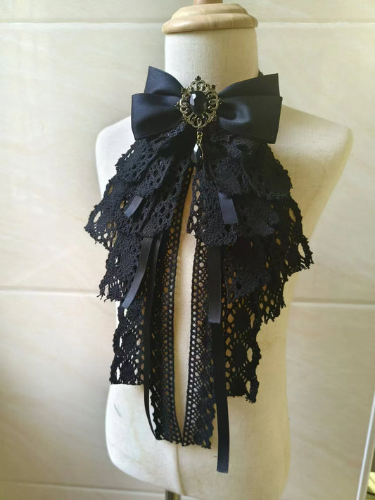 Luxury Bow Neck Tie Lush Vintage Black Bow Tie Gothic Large Bow  Rhinestone for Collared Shirt Cosplay Dark Girl Accessories