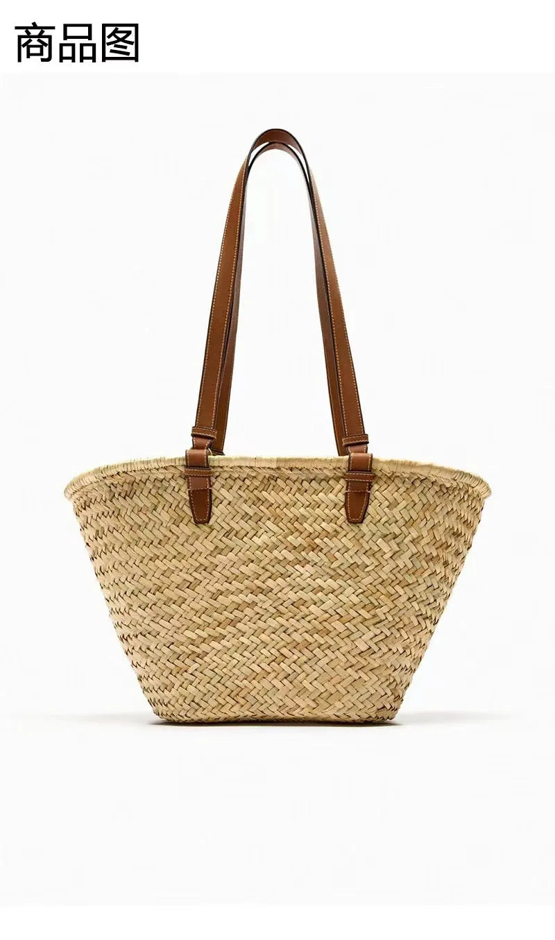 Fashion Large Capacity Straw Basket Bag Handmade Weave Women Shoulder Bags Casual Summer Beach Bag Big Tote Bali Shopper Purses