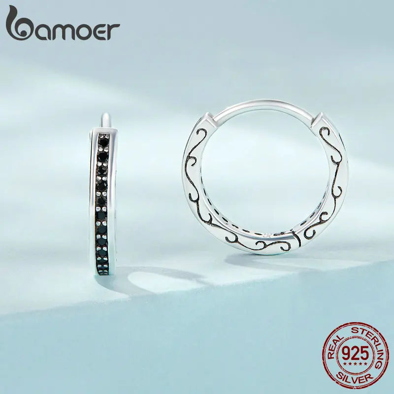 Bamoer 925 Sterling Silver Black Zircon Ear Clips	Pave Setting CZ European Style Earrings for Women Gift SCE1522