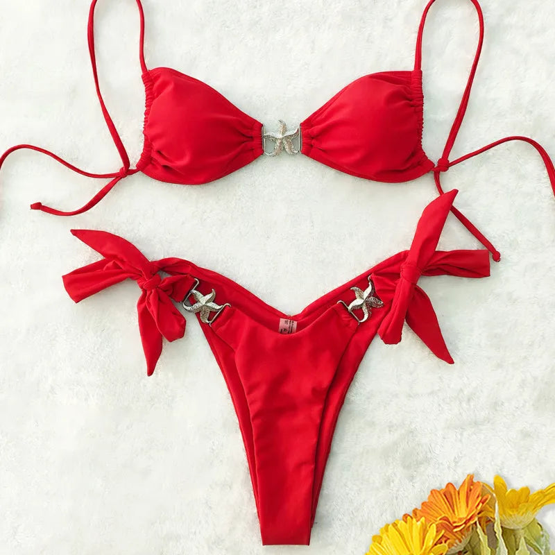 Red Sexy Bikinis 2025 Swimsuit Women Swimwear Push Up Female Beach Swimming Wear Bathing Suits Brazilian Bikini Set Pool Bather