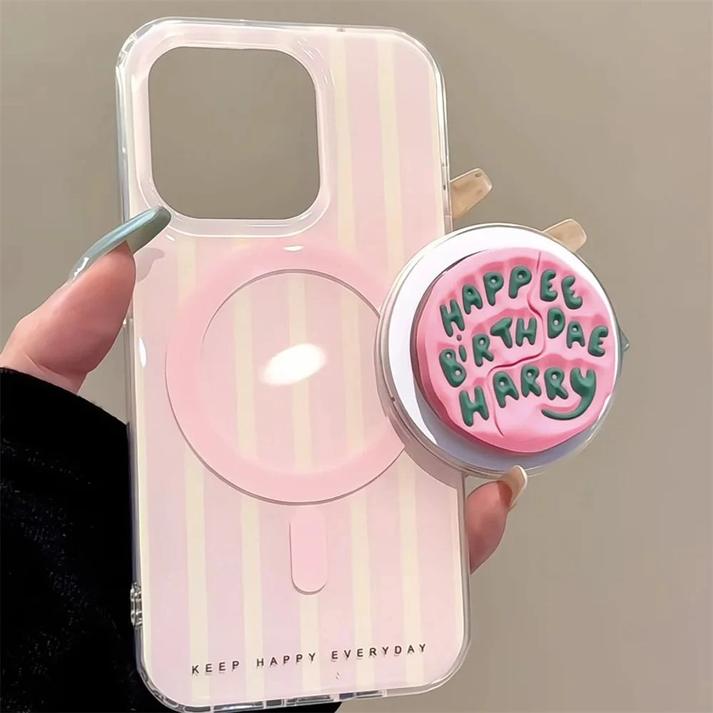 INS Cute English Letter Pink Magnetic Holder Grip Tok Phone Stand Support for IPhone 17 16 for Pad Magsafe Smart Tok Bracket