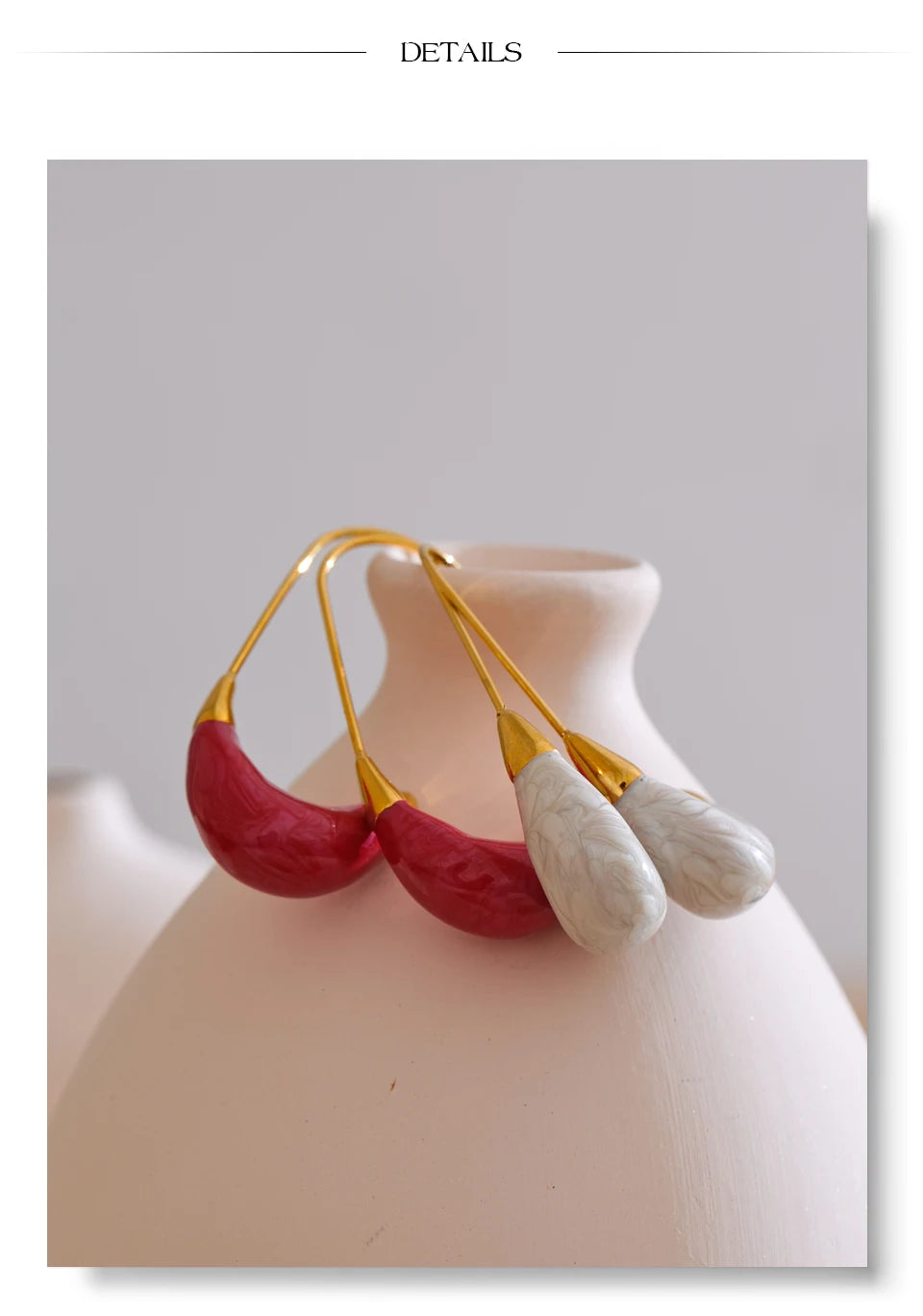 Yhpup New Popular Red White Enamel Metal U Shape Geometric Hoop Earrings for Women Stainless Steel Exquisite Daily Jewelry Gift