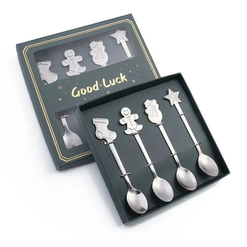Christmas Gift Elk Christmas Tree Dessert Spoon Cutlery Spoon Set Fruit Coffee Spoon Cutlery Wed Christmas Gift