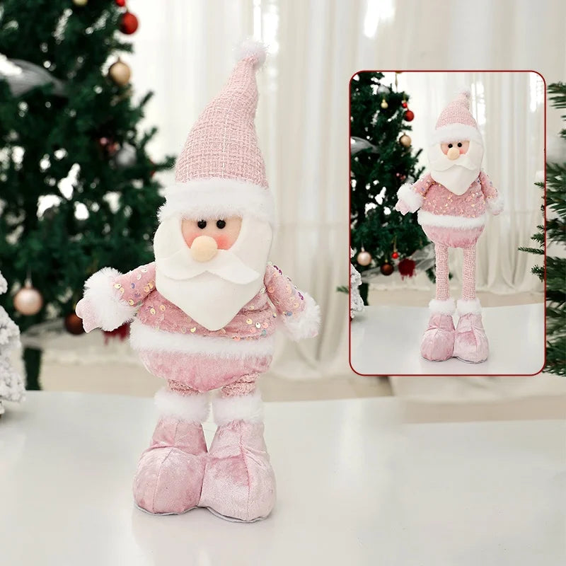 1pc Christmas pink doll, pink doll with sequined telescopic legs, family holiday decoration, table ornament, Christmas gift