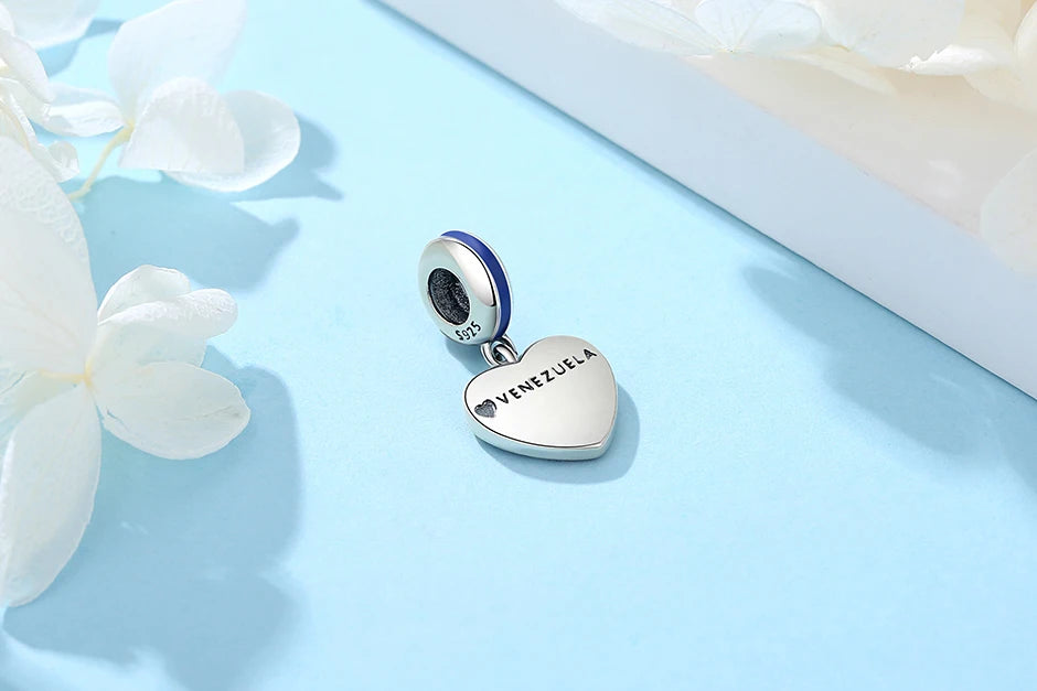 925 Sterling Silver Charms Flag Of Venezuela Heart Pendant Beads Fit Original Pan Brand Bracelets Necklaces Jewelry For Women