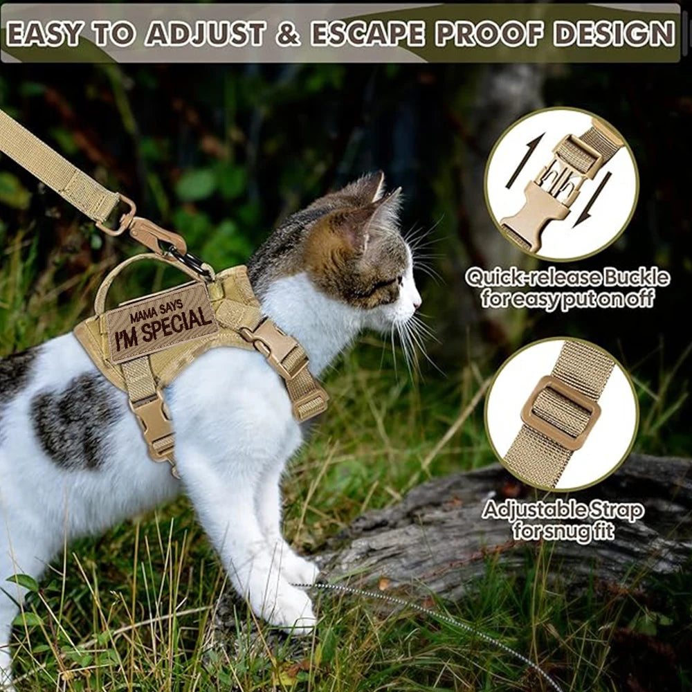 Tactical Cat Harness with Leash Set Puppy Walking Escape Proof Adjustable Pet Vest withControl Handle For Large Cats Small Dogs