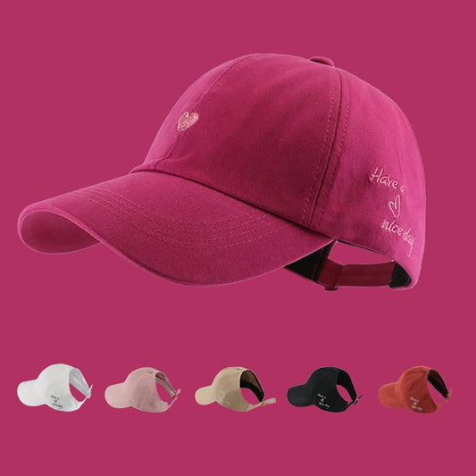 Y2K Sweet Bright Pink Rose Red Women Summer Hat Sun Cap Adjustable High Ponytail Baseball Caps Sun Protection Visor Hat Golf Cap
