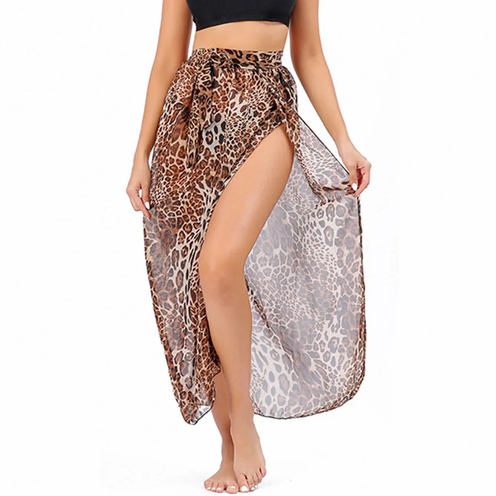 Women Long  Print Sarongs Swimsuit Coverups Beach Bikini Wrap Sheer Long Skirt Chiffon Scarf Cover Ups for Swimwear