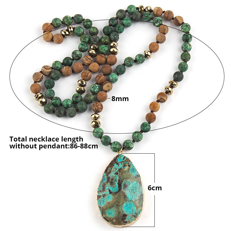 Fashion Boho Jewelry Africa Turquoise Natural Stones With Semi Precious Drop Pendant Women Bohemia Necklace Gift