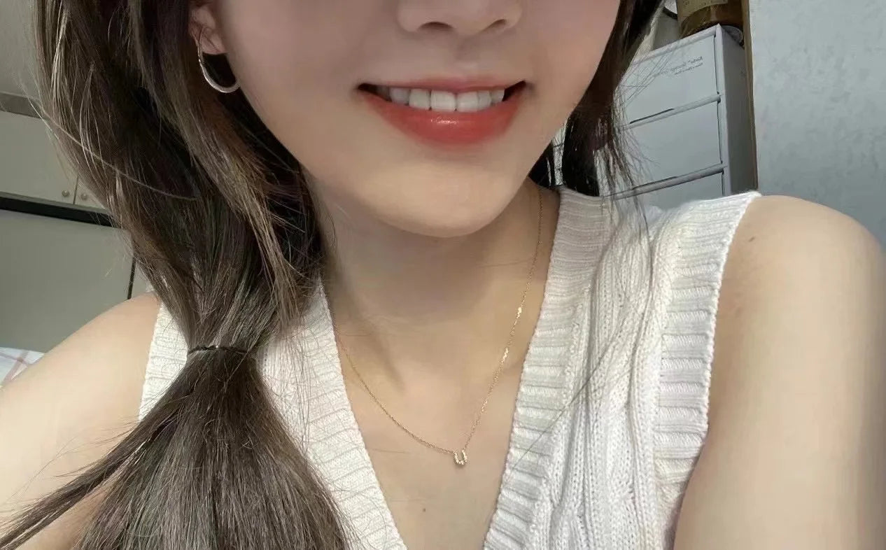 S925 sterling silver necklace U horseshoe pendant women's Plated 14K gold simple 2024 New style collarbone necklace