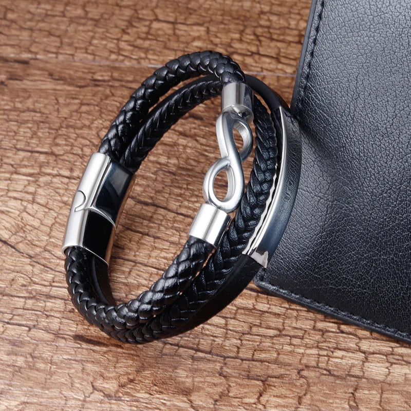 Classic Double-layer Accessories Specially Designed Stainless Steel Men's Leather Bracelet Multi-Color Combination Surprise Gift
