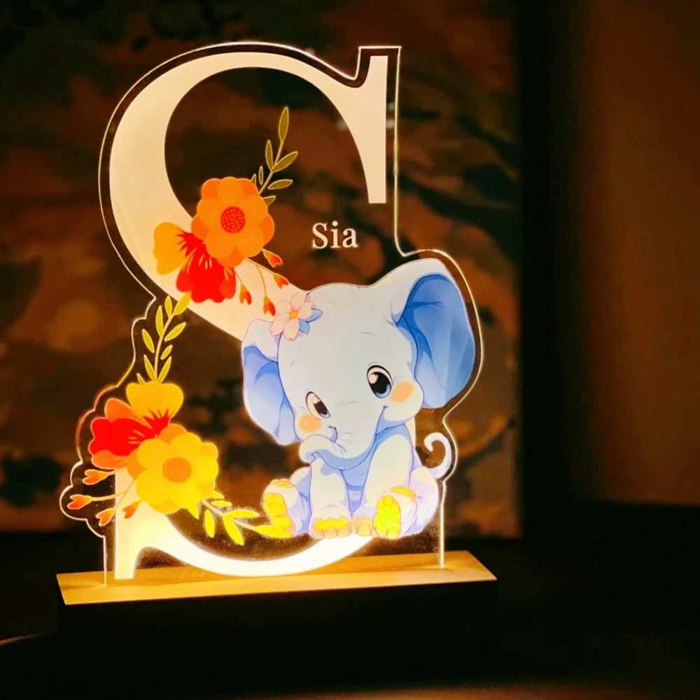Personalized Kids Animal Lamp Custom Name Night Light Children Baby Bedroom Decoration Nursery Neonate Birthday Christmas Gift