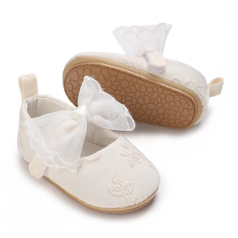 Cute Lace Baby Princess Shoes for Spring And Autumn 0-18M Infant Girls Anti-Slip Rubber Sole Bow Detail Anti-Slip Footwear