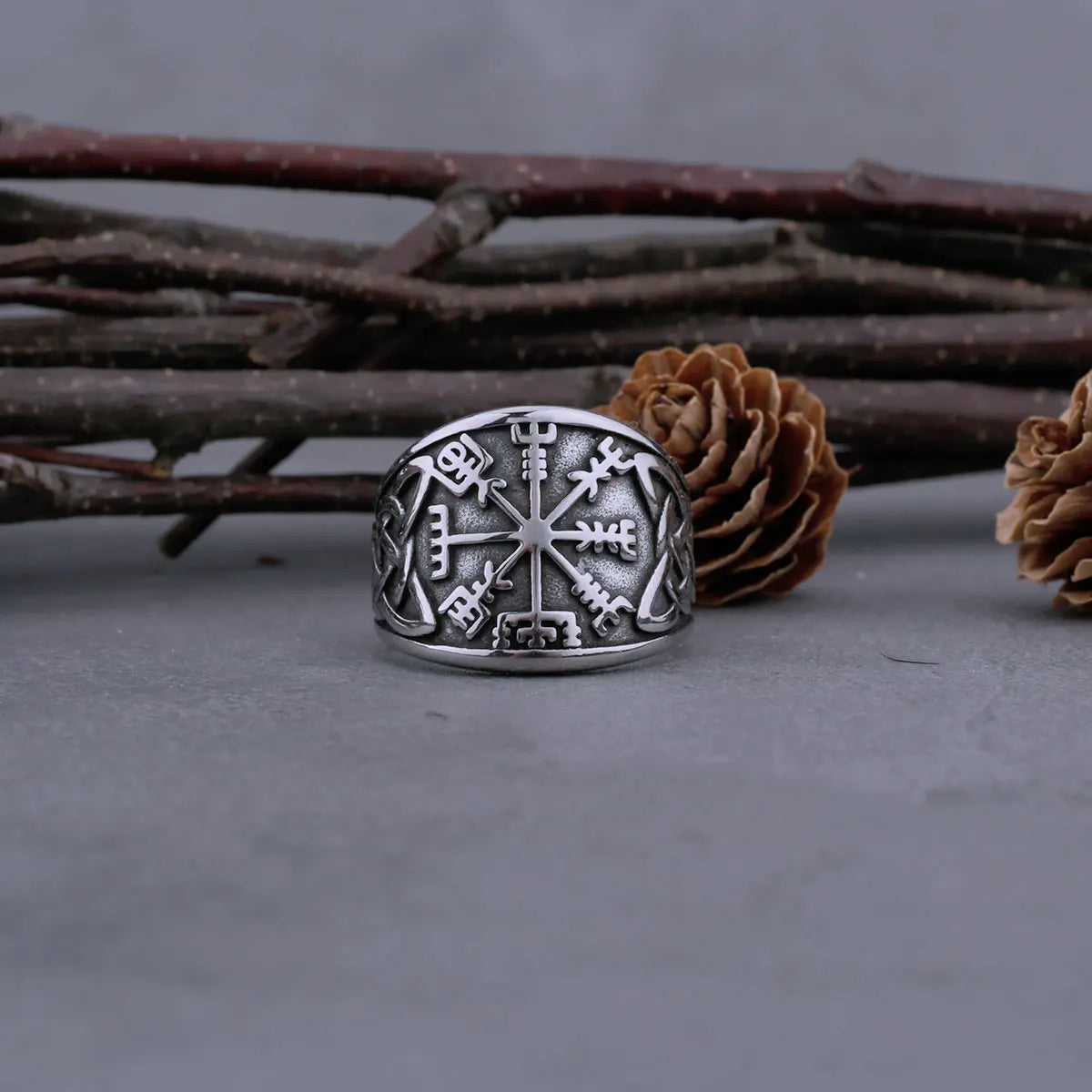 Viking Vintage Compass Rune Stainless Steel Ring Men's Celtic Ring Biker Boyfriend Street Hip Hop Gift Jewelry Band Vikings Box