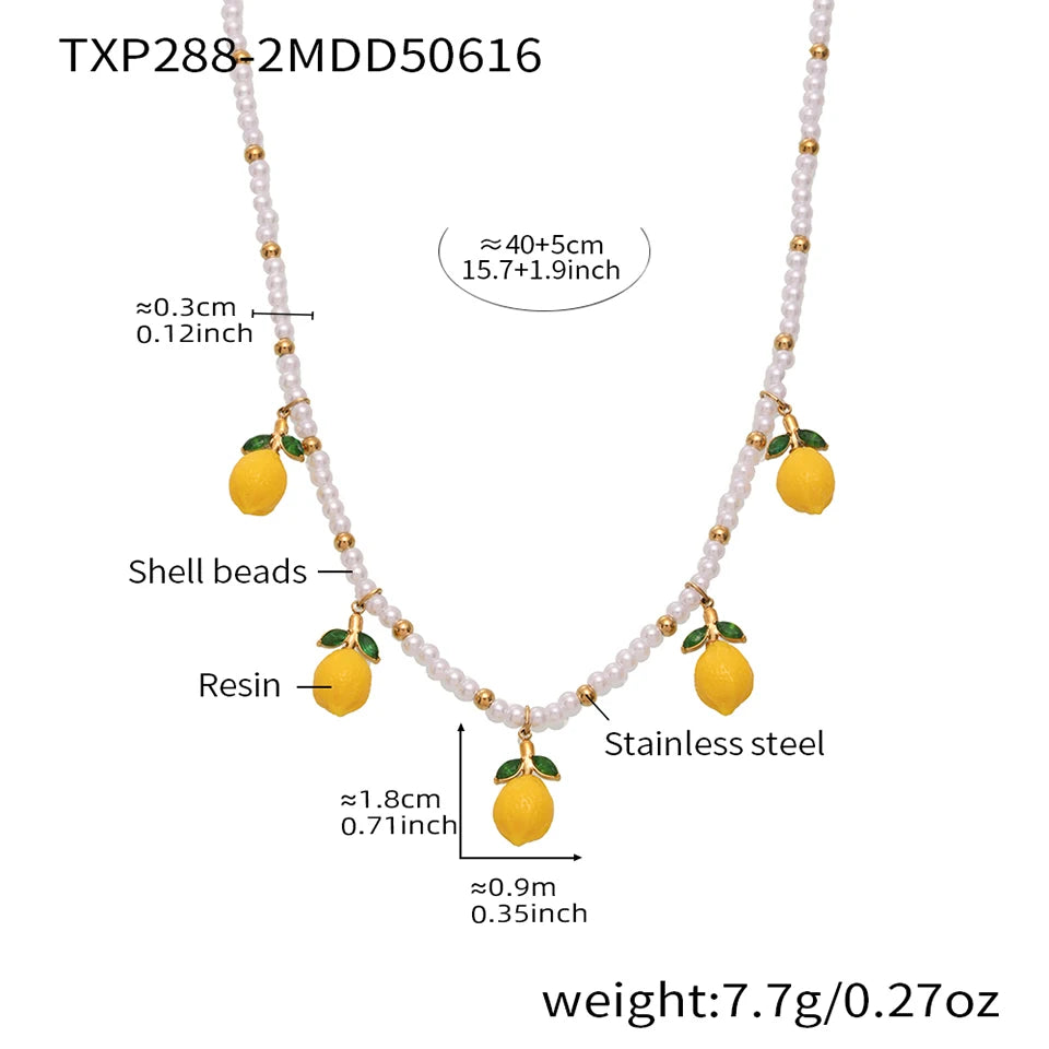 Shell Beads Bracelet With Multi Lemon Charms For Women Handmade Beaded Bracelets Matching Earrings Necklace Cute Jewelry Sets