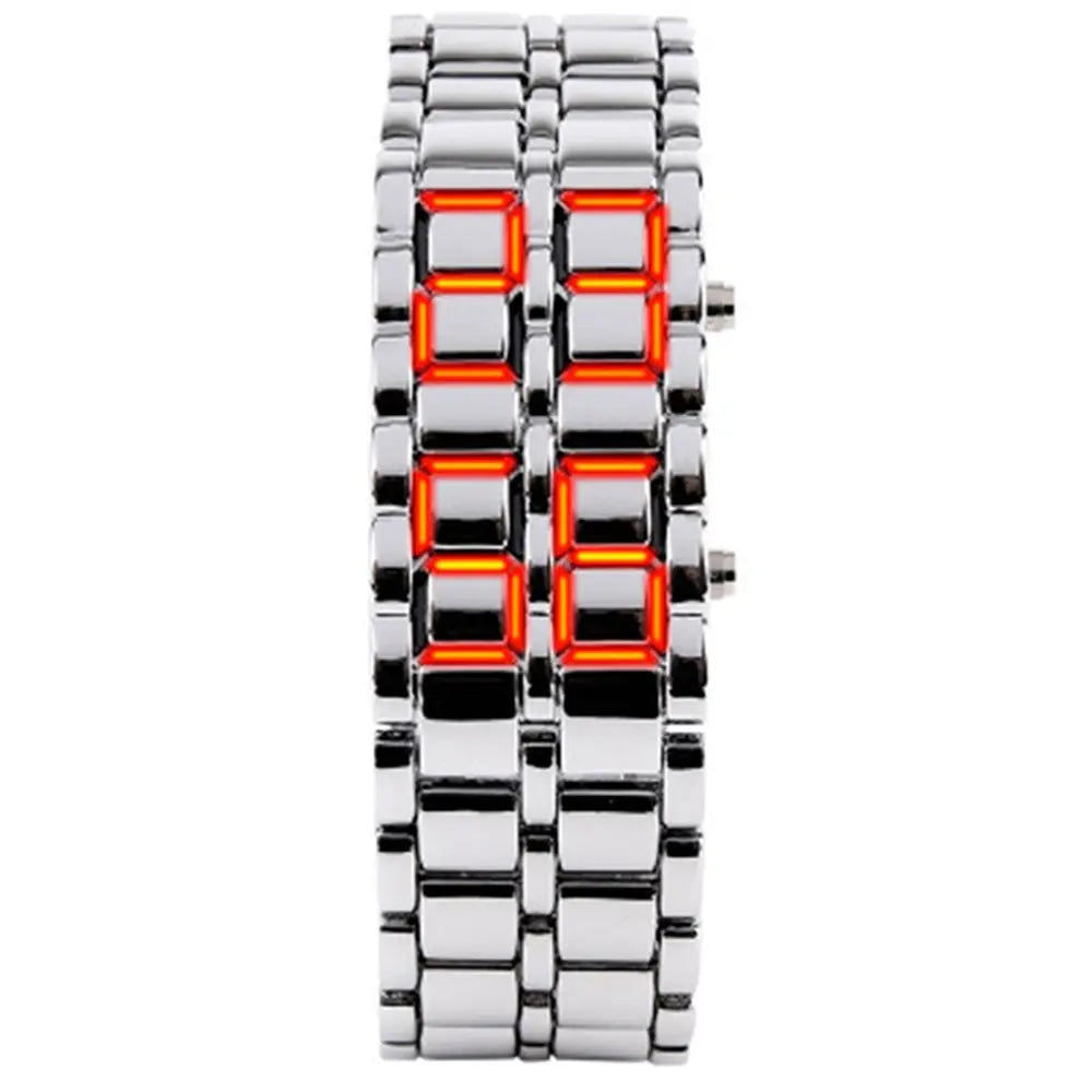 Fashion Mens Digital Lava Wrist Watch Men Black Full Metal Red Blue LED Display Watches Gifts for Male Boy Sport Creative Clock