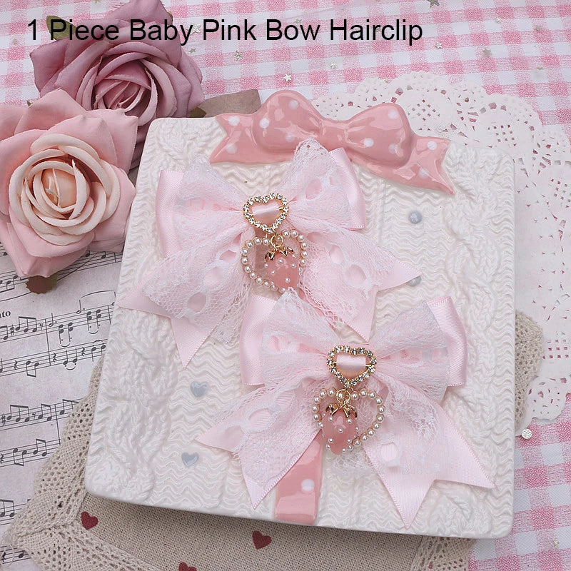 Women's Hair Accessories Strawberry Bow Lace Handmade Hair Clips Trendy Girl's Gift Lo Black Beige White Bowknot Hair Clip