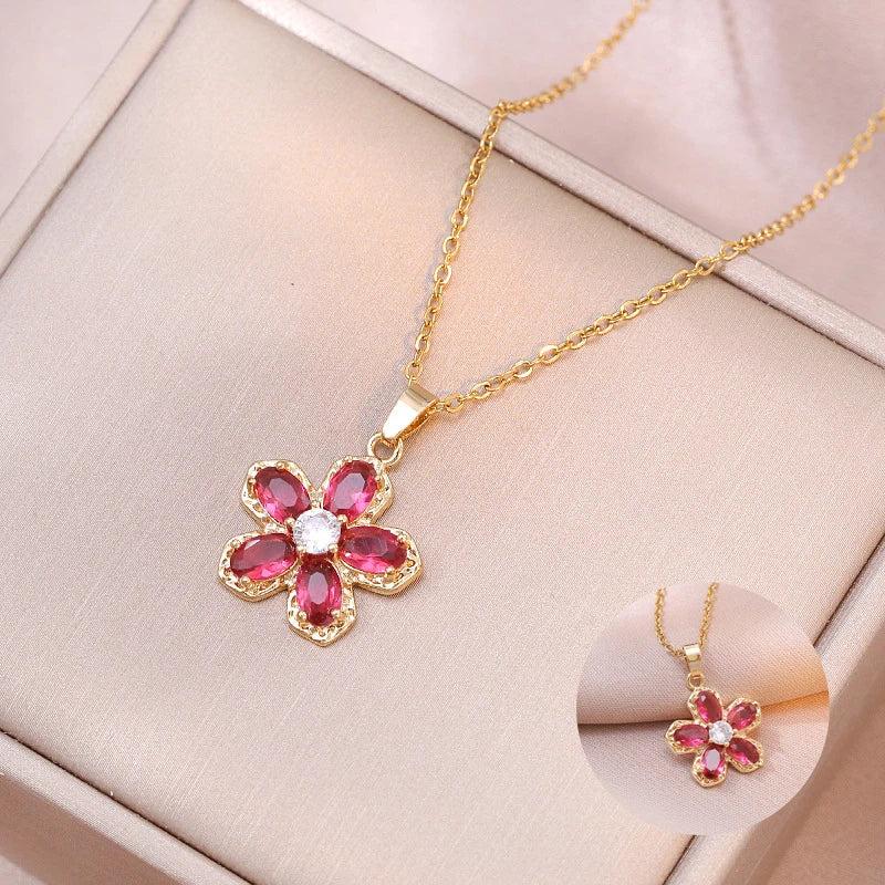 Titanium Steel Tulip Pendant Necklace Women New Fashion Elegant Five Flowers Necklace High Jewelry Party Gifts Wholesale