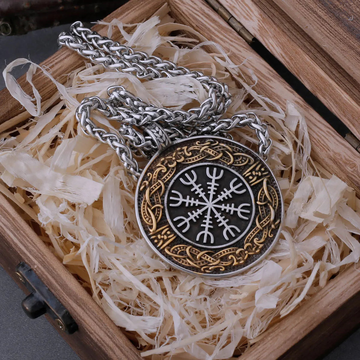 Stainless Steel Men's Viking Blend Ouroboros Helmet of Awe Necklace Hip Hop Vintage Pendant Scandinavian Jewelry Gift