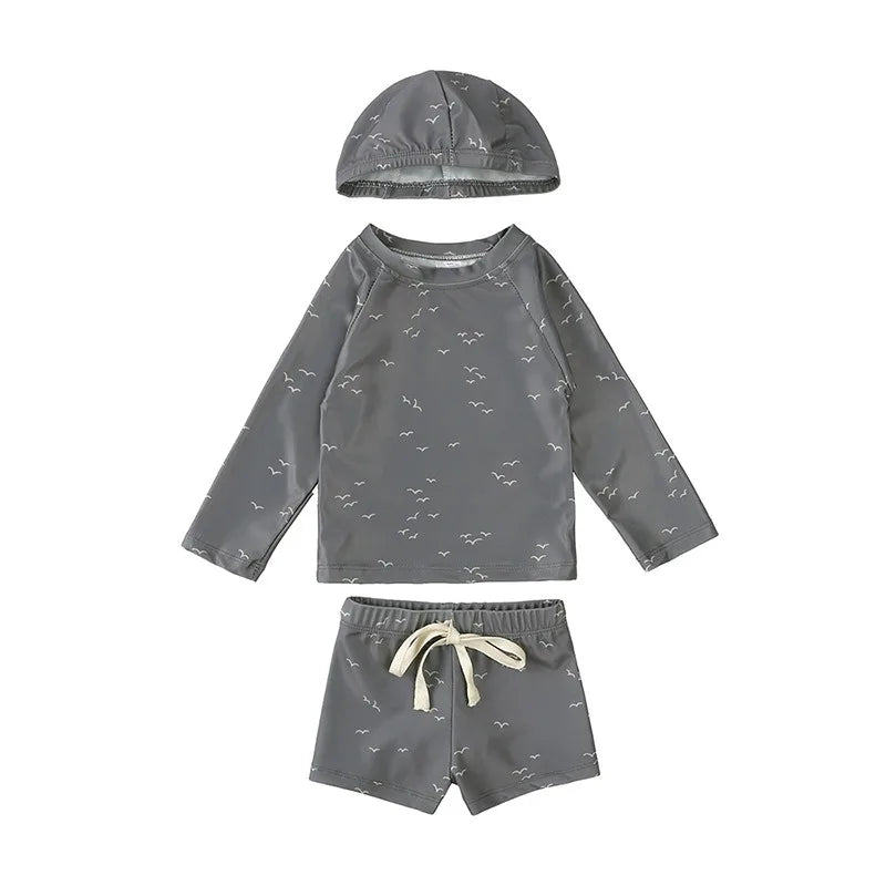 2025 Summer Kids Boy Swimsuits Sun Protection Vacation Beach Pants Long sleeve Tops with Hat Children Surfing Swim Suit 1-7T