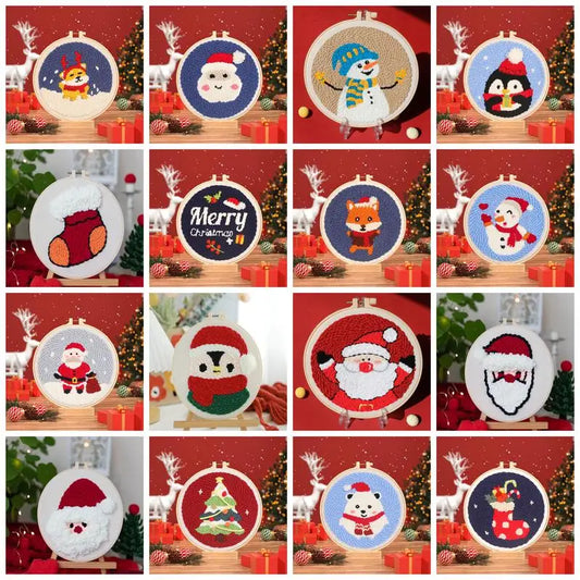 GATYZTORY DIY Punch Needle Embroidery Kit Santa Claus Snowman Frame Punch Set for Beginners Easy Handicraft DIY Christmas Gift