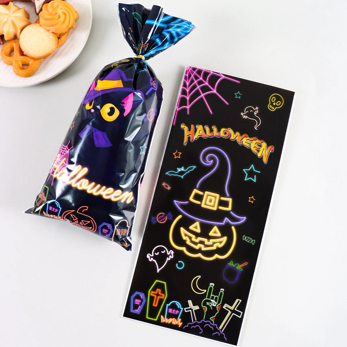25/50/100pcs Halloween Black Cat Gift Bags Pumpkin Candy Packaging Bags Trick Or Treat 2025 Happy Halloween Party Decor Supplies
