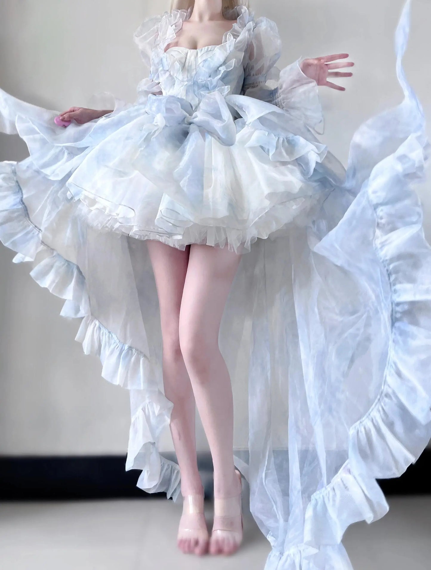 French Style Flower Wedding Dress Lolita Sweet Girl Women Fairy Tube Top Sling Dress with Long Cardigan Birthday Princess Dress