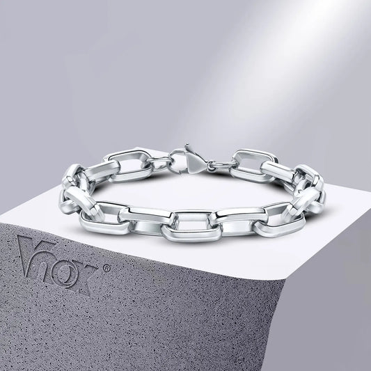 Vnox 9.2MM Rectangle Chain Stainless Steel Bracelets for Men Dad Papa BFF Valentine's Father's Day Birthday Gifts Jewelry