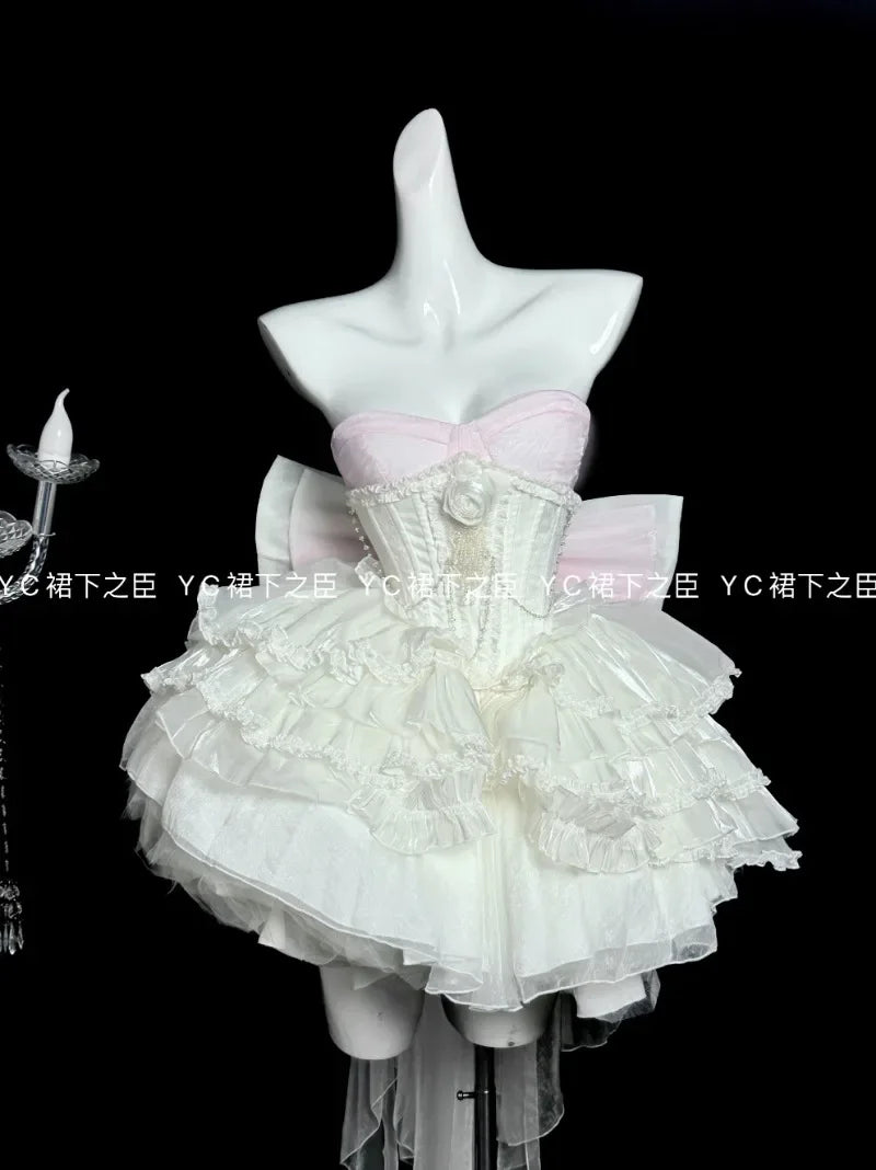 Tube Top Dress Sweet Japanese Lolita Heavy Industry Birthday Dresses Waist Thin Bow Trailing Fluffy Princess Vestidos For Women