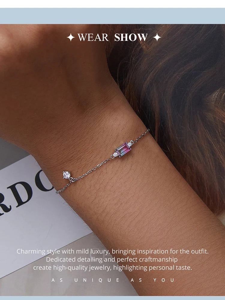 Bamoer 925 Sterling Silver Synthetic Tourmaline Bracelet for Women Fine Jewelry Fashion Adjustable Bracelet Fine Jewelry BSB092