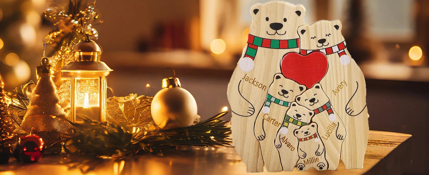 Wooden Bear Family Puzzle with Base Bear Family Decor Mom Gift, Weeding Anniversary Gift for Mom Dad, Christmas Gift for Parents