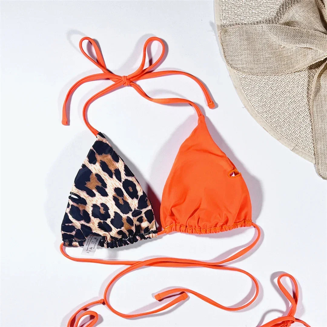 Halter Splicing Leopard Bikinis 2025 Satin Bikini Female Swimsuit Women Swimwear Two-pieces Bikini Set Micro Bathing Suit Swim