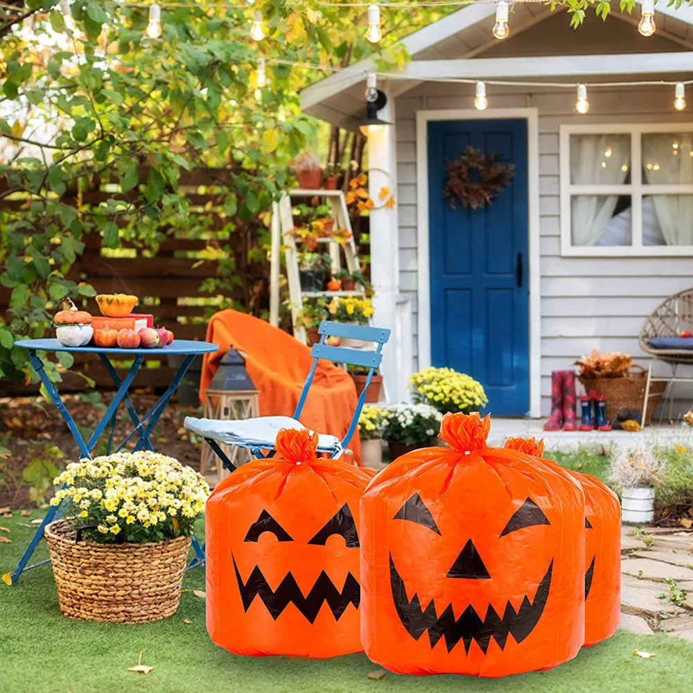Large Halloween Pumpkin Plastic Garbage Leaf Bags For Home Outdoor Garden Yard Decoration Lawn Bag Happy Halloween Party Props