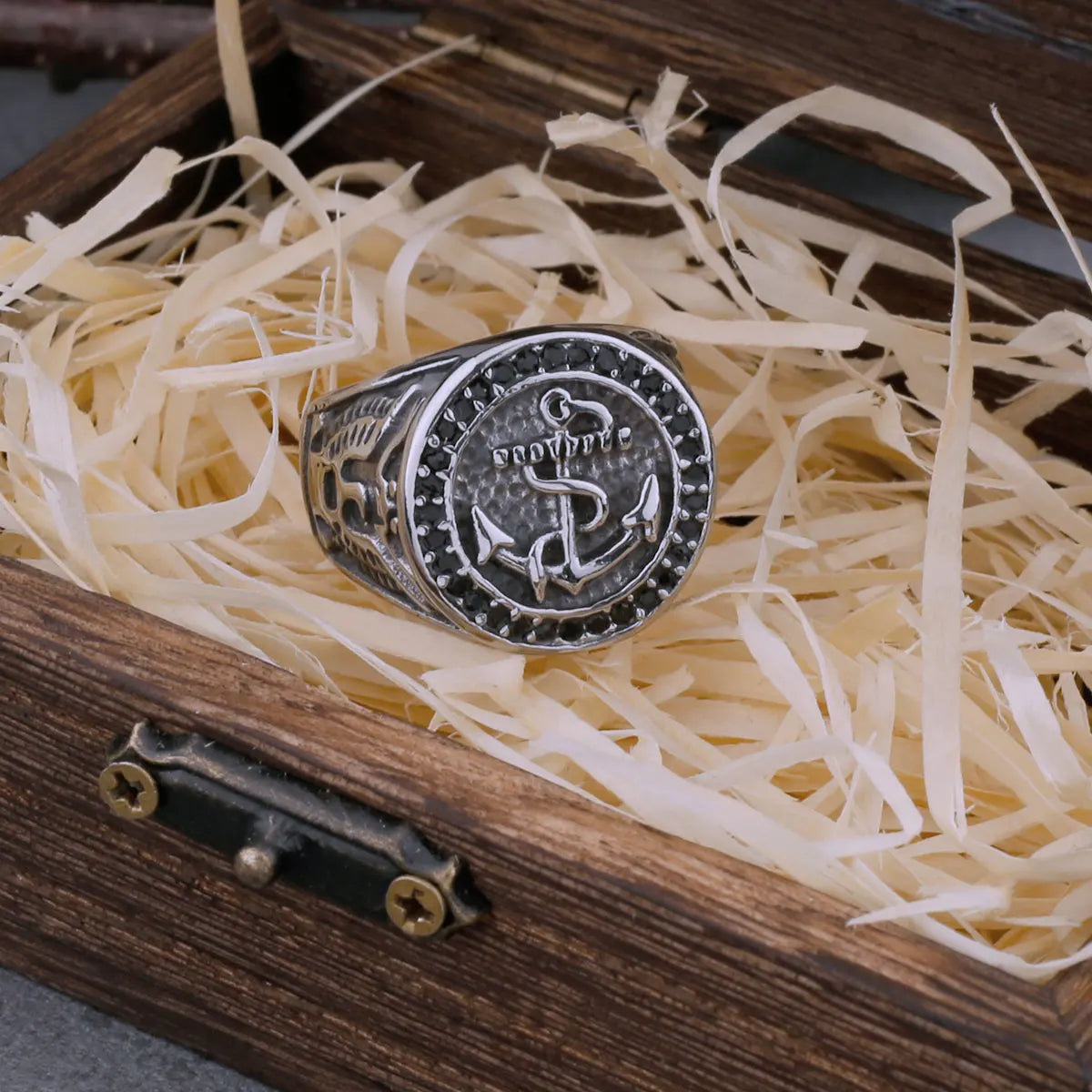 316L Stainless Steel Viking Anchor Ring Men Retro Fashion Hip Hop Charm Biker Ring Jewelry Gift