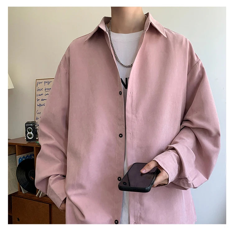 Shirt Men Solid Long Sleeved Shirt For Men Korean Fashion Shirts Baggy Business Casual Single Breasted Shirt Harajuku Oversized