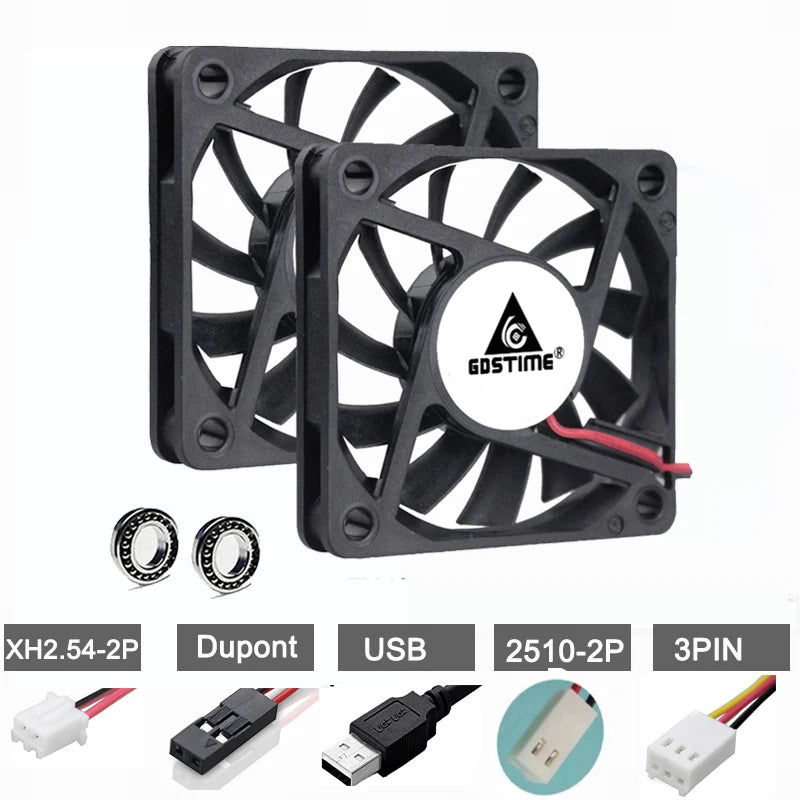 Gdstime 60mm 6cm Brushless Cooler USB 2Pin 3Pin DC 5V 12V 24V Fan 60x10mm 6010 Dual Ball for Computer Pc Cpu Case Cooling Fan